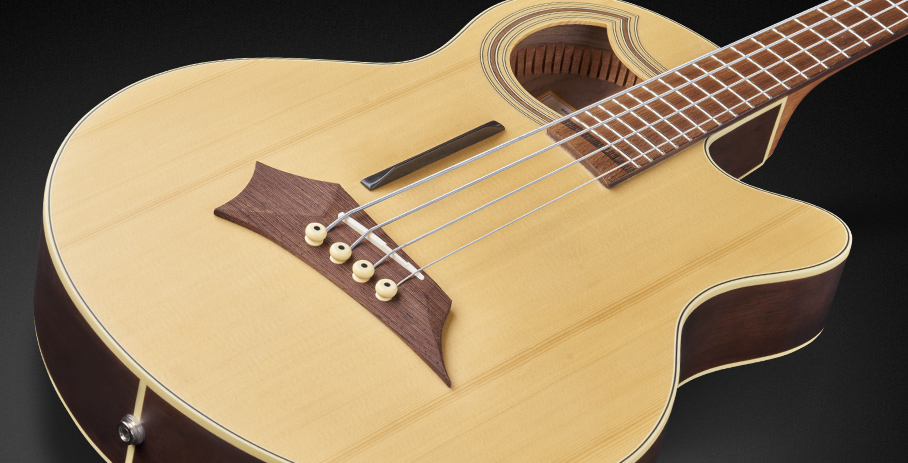 RockBass Alien Deluxe Hybrid Thinline, 4-String - Natural Transparent Satin